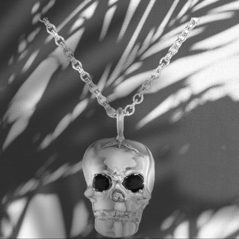 New Rotenier “Skull” Sterling Silver Genuine Spinel Amulet Necklace Set
